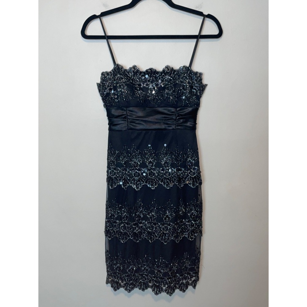 Masquerade y2K Whimsygoth Goth Fairy Black Lace Sequin Cocktail Dress Size 5/6 - Picture 2 of 6